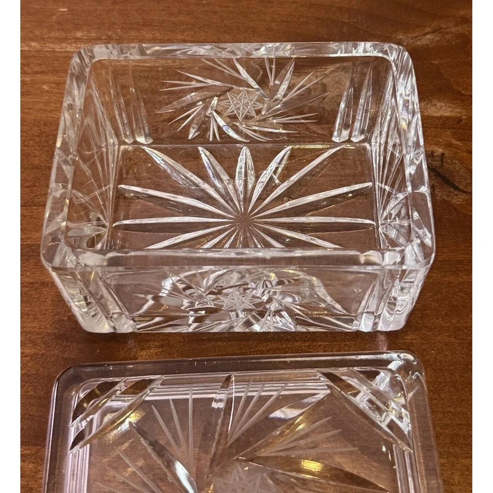 Vintage cut Crystal Ashtray & Cigarette Storage set Rectangle circa MCM Retro